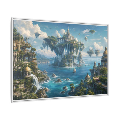Side Mockup 7. Fairytale Floating City Fantasy Landscape shown as stretched canvas wall art
