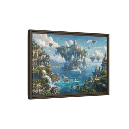 Side Mockup 2. Fairytale Floating City Fantasy Landscape shown as stretched canvas wall art
