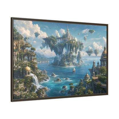 Side Mockup 8. Fairytale Floating City Fantasy Landscape shown as stretched canvas wall art