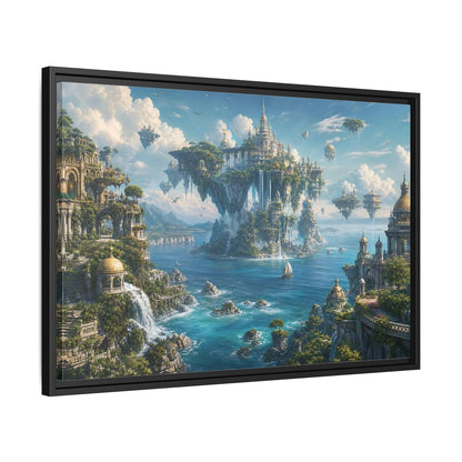 Side Mockup 14. Fairytale Floating City Fantasy Landscape shown as stretched canvas wall art