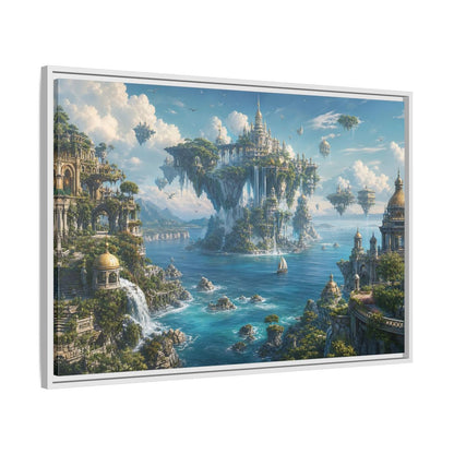 Side Mockup 9. Fairytale Floating City Fantasy Landscape shown as stretched canvas wall art
