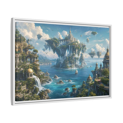 Side Mockup 10. Fairytale Floating City Fantasy Landscape shown as stretched canvas wall art