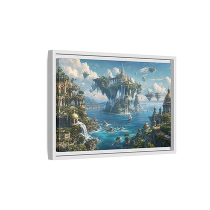 Side Mockup 4. Fairytale Floating City Fantasy Landscape shown as stretched canvas wall art