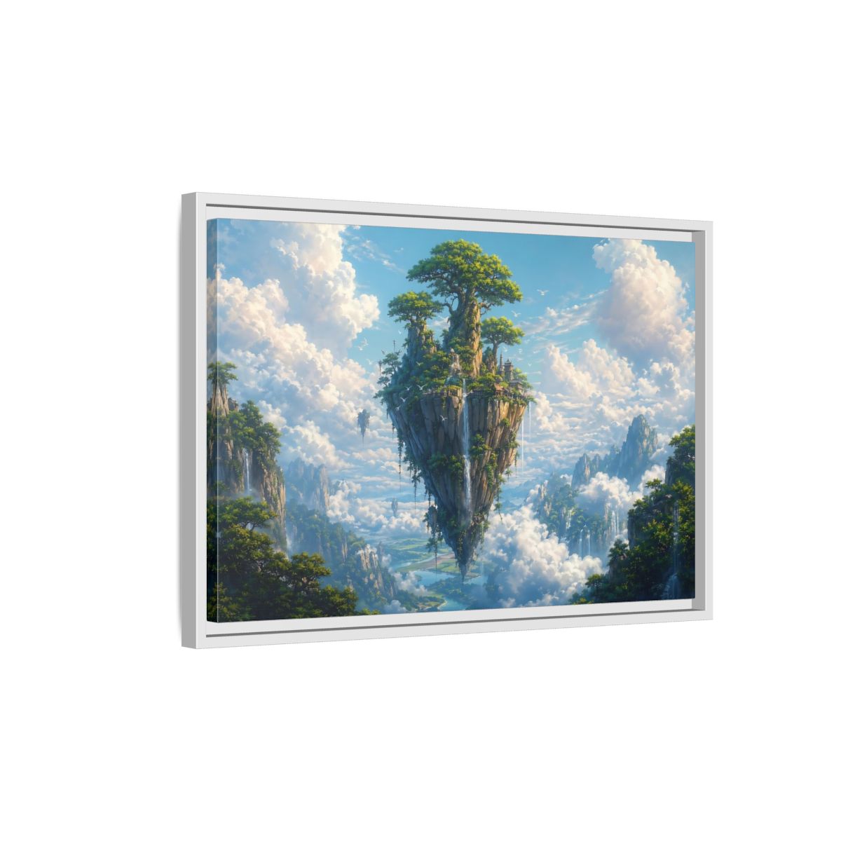 Side Mockup 1. Fairytale Floating Island Fantasy Island shown as stretched canvas wall art