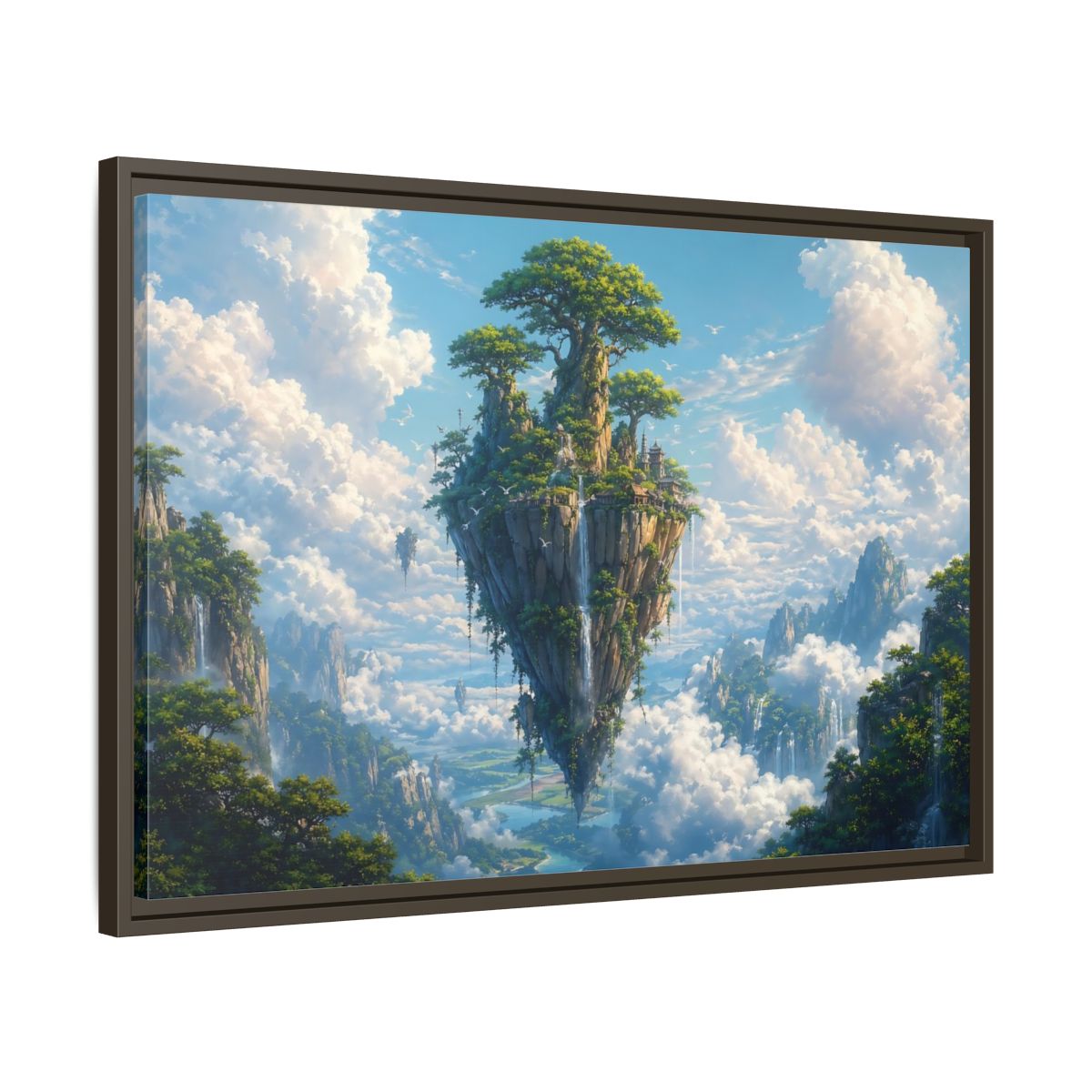 Side Mockup 11. Fairytale Floating Island Fantasy Island shown as stretched canvas wall art
