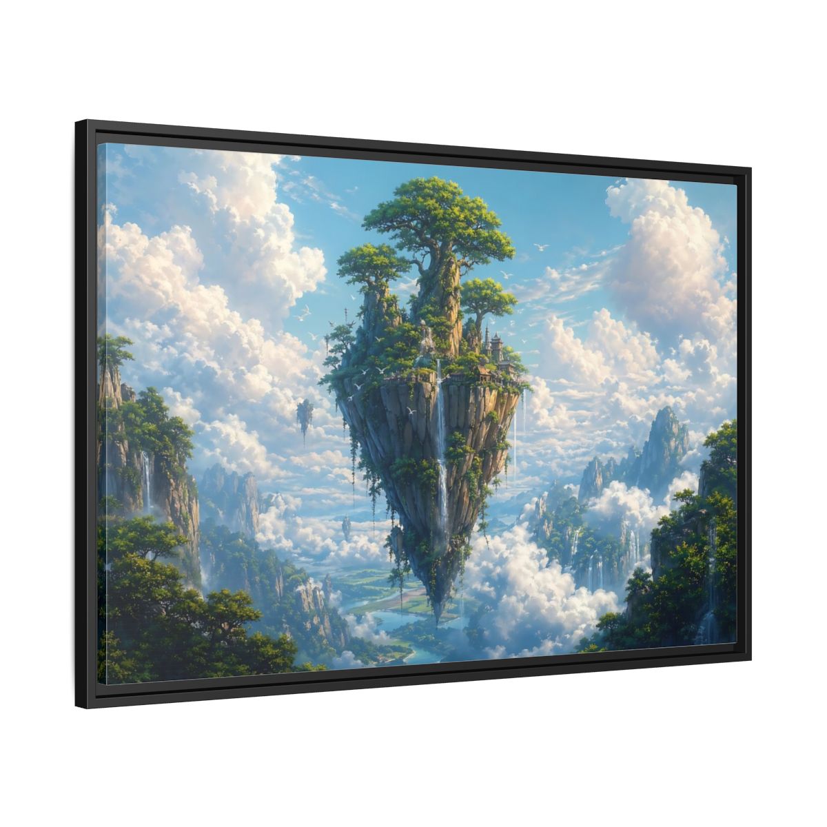 Side Mockup 13. Fairytale Floating Island Fantasy Island shown as stretched canvas wall art