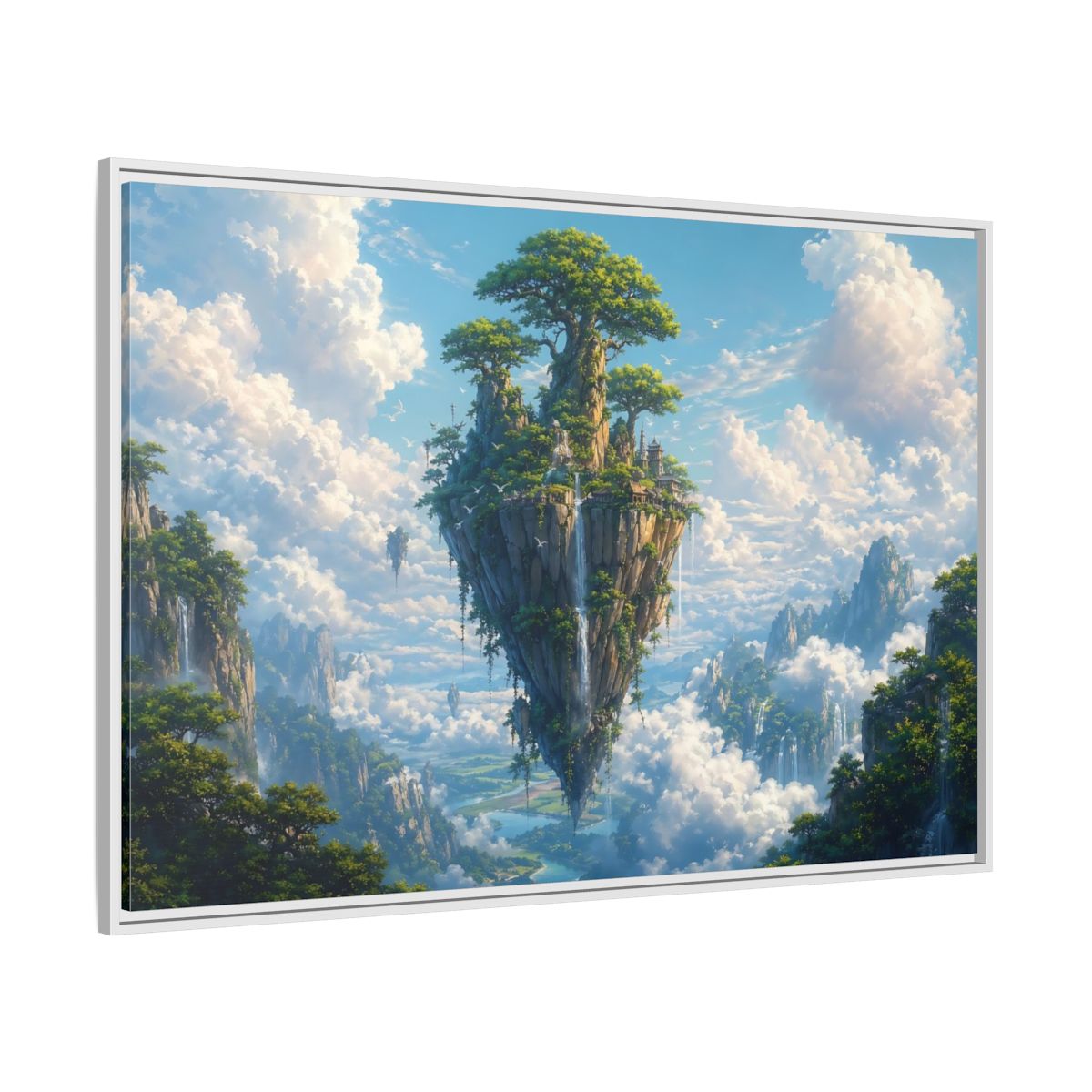 Side Mockup 7. Fairytale Floating Island Fantasy Island shown as stretched canvas wall art