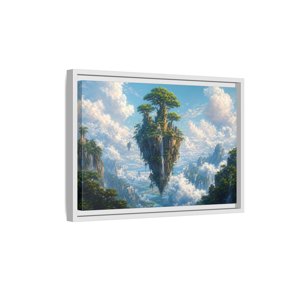 Side Mockup 4. Fairytale Floating Island Fantasy Island shown as stretched canvas wall art