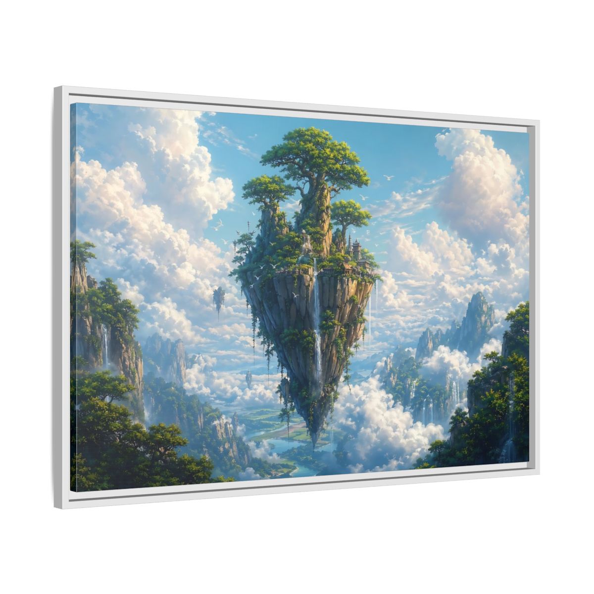 Side Mockup 9. Fairytale Floating Island Fantasy Island shown as stretched canvas wall art