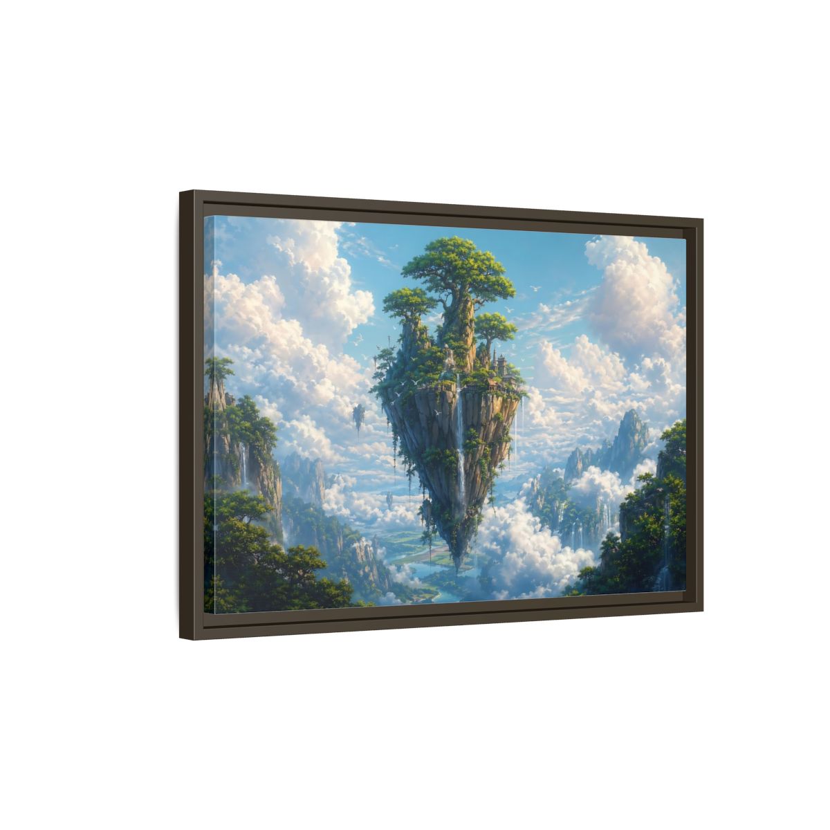 Side Mockup 2. Fairytale Floating Island Fantasy Island shown as stretched canvas wall art