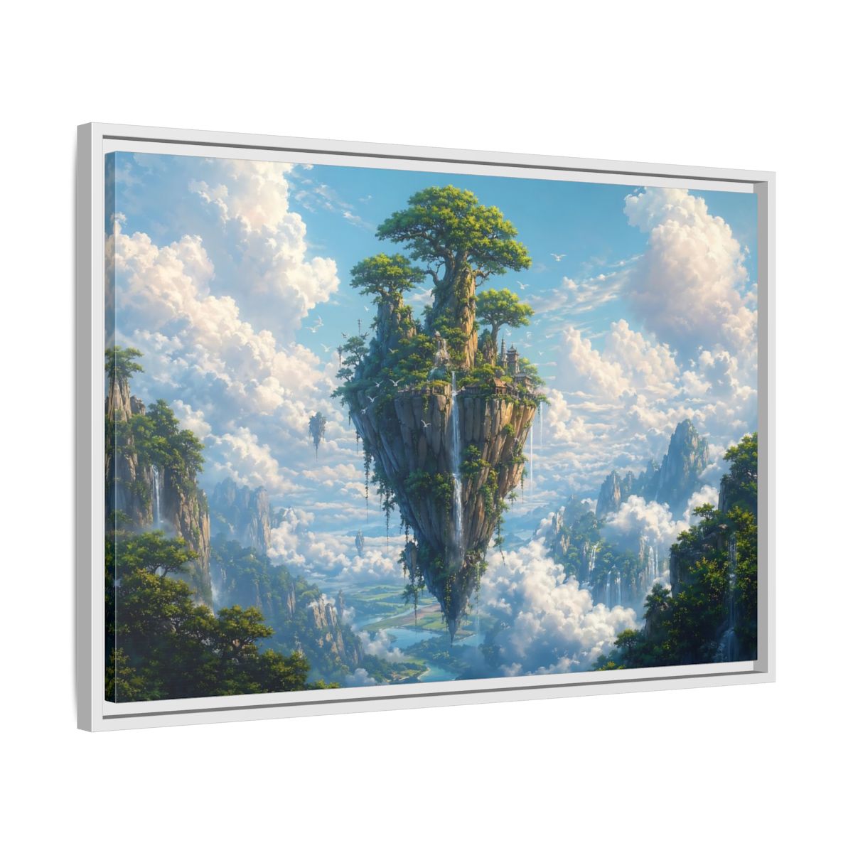 Side Mockup 10. Fairytale Floating Island Fantasy Island shown as stretched canvas wall art