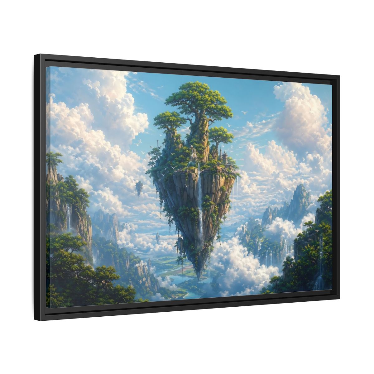 Side Mockup 14. Fairytale Floating Island Fantasy Island shown as stretched canvas wall art
