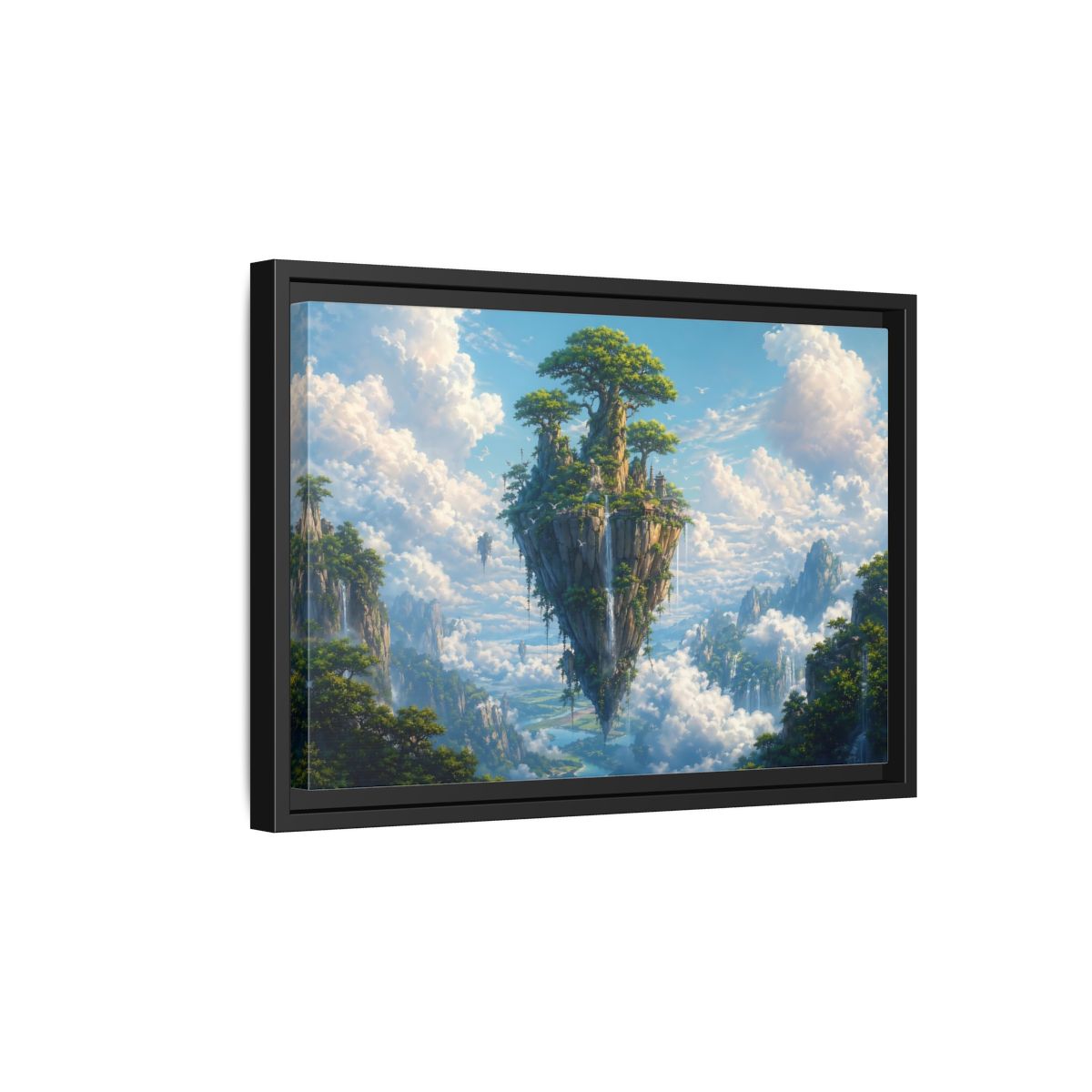 Side Mockup 6. Fairytale Floating Island Fantasy Island shown as stretched canvas wall art