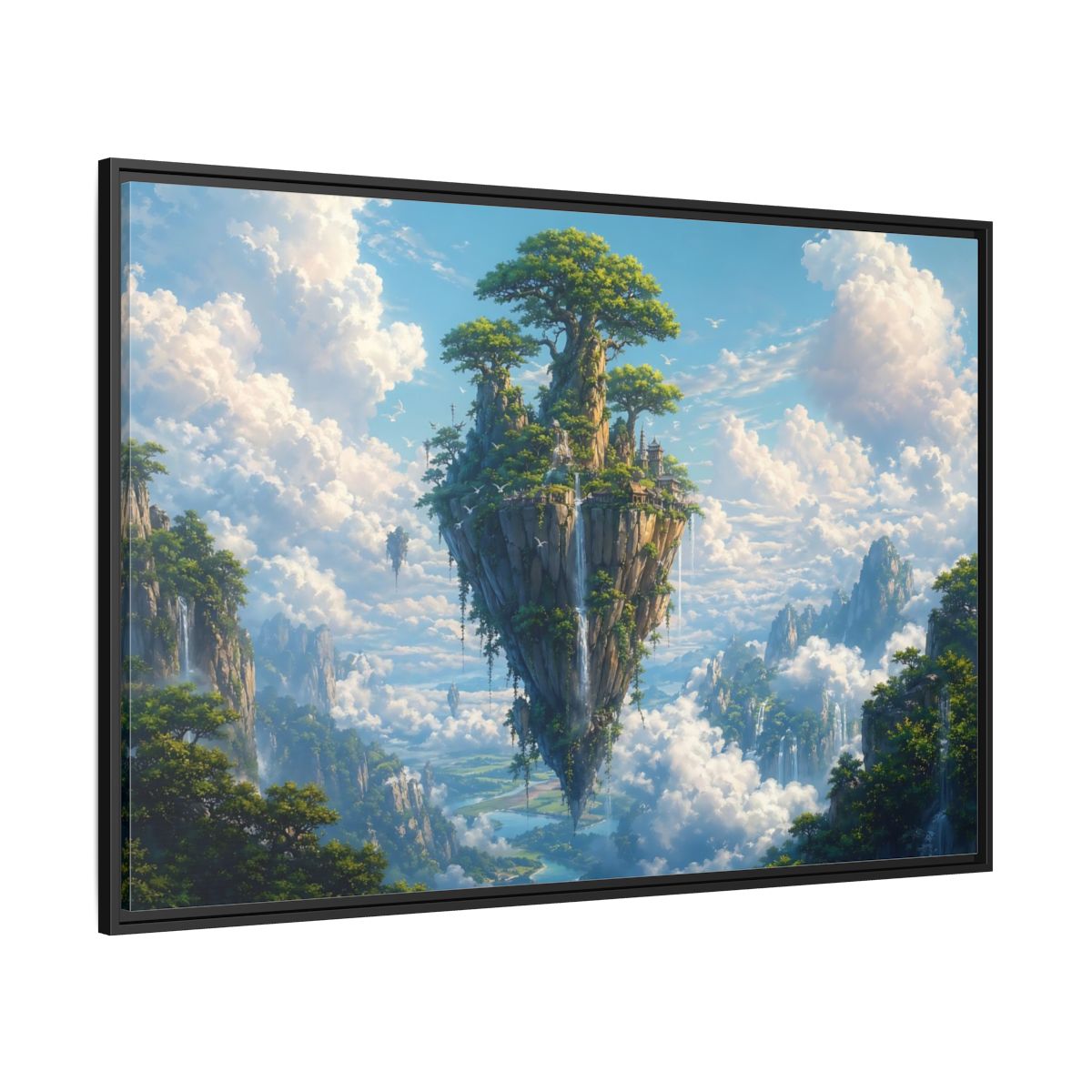 Side Mockup 12. Fairytale Floating Island Fantasy Island shown as stretched canvas wall art