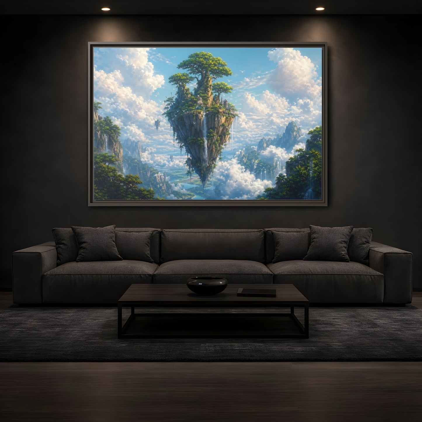 Mockup 3. Fairytale Floating Island Fantasy Island shown as stretched canvas wall art