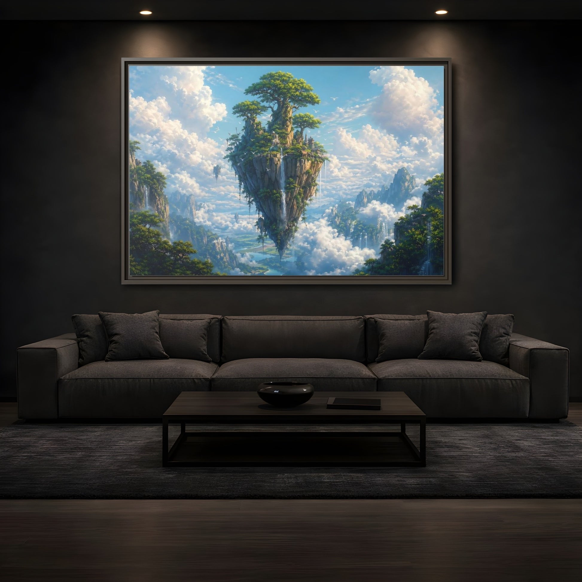 Mockup 3. Fairytale Floating Island Fantasy Island shown as stretched canvas wall art