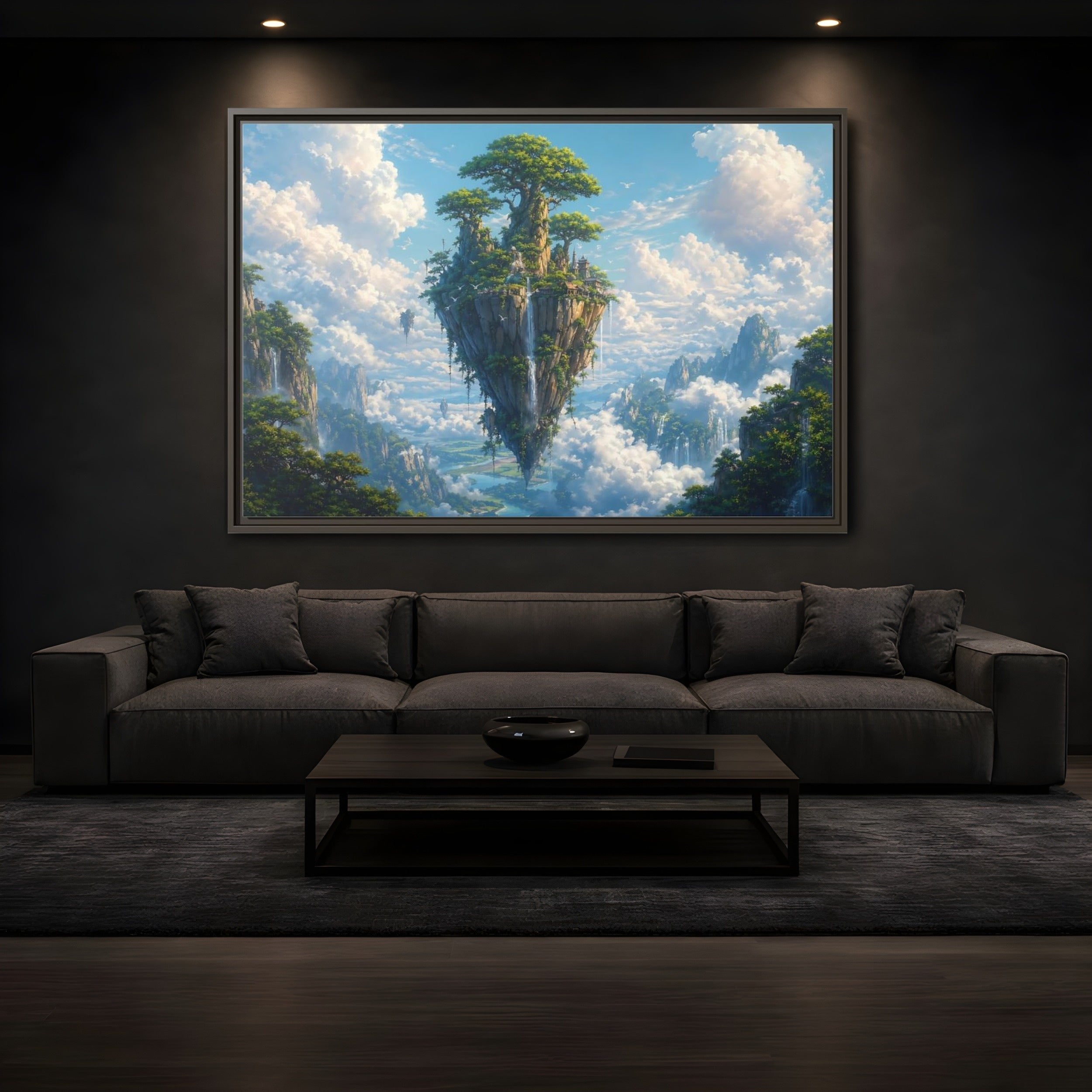 Mockup 3. Fairytale Floating Island Fantasy Island shown as stretched canvas wall art