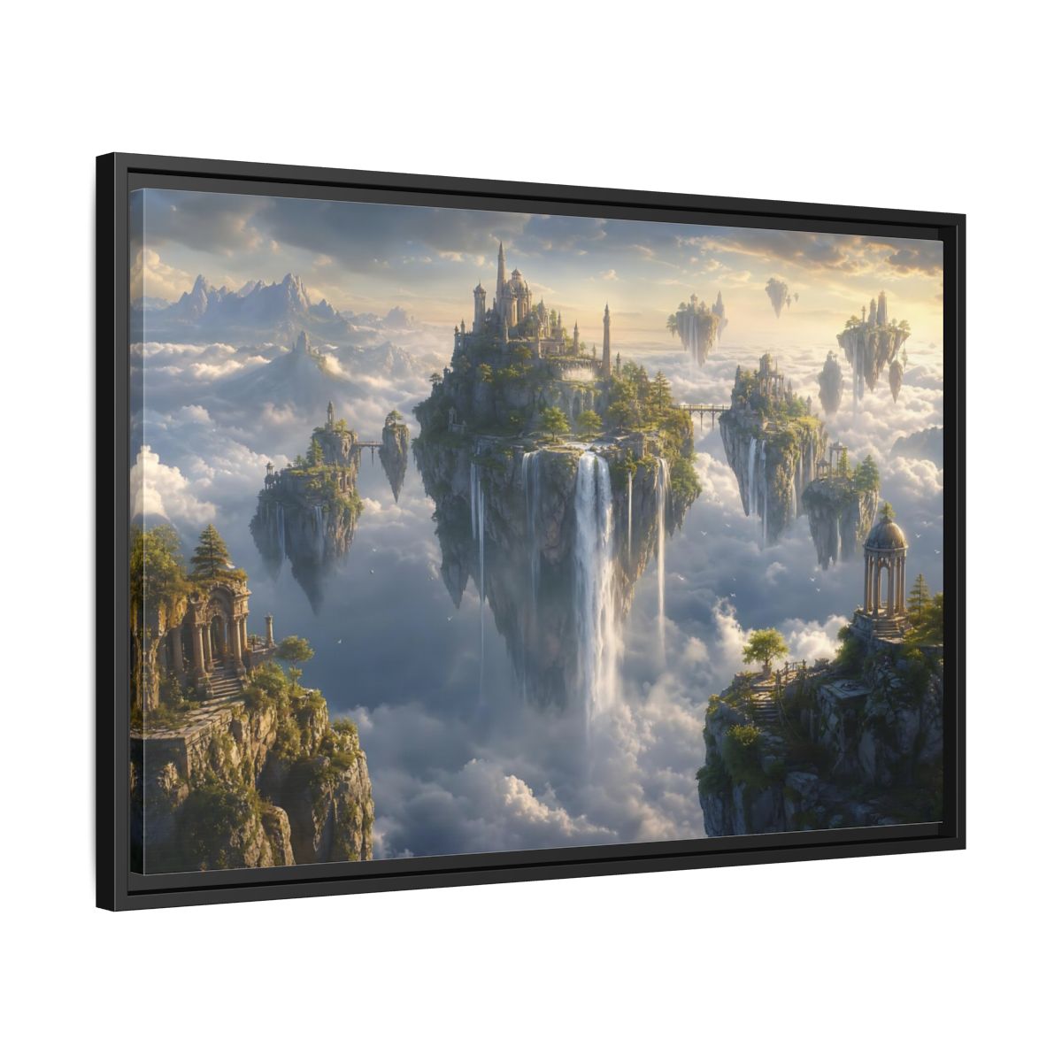 Side Mockup 14. Fairytale Floating Islands Fantasy Sky Kingdom shown as stretched canvas wall art
