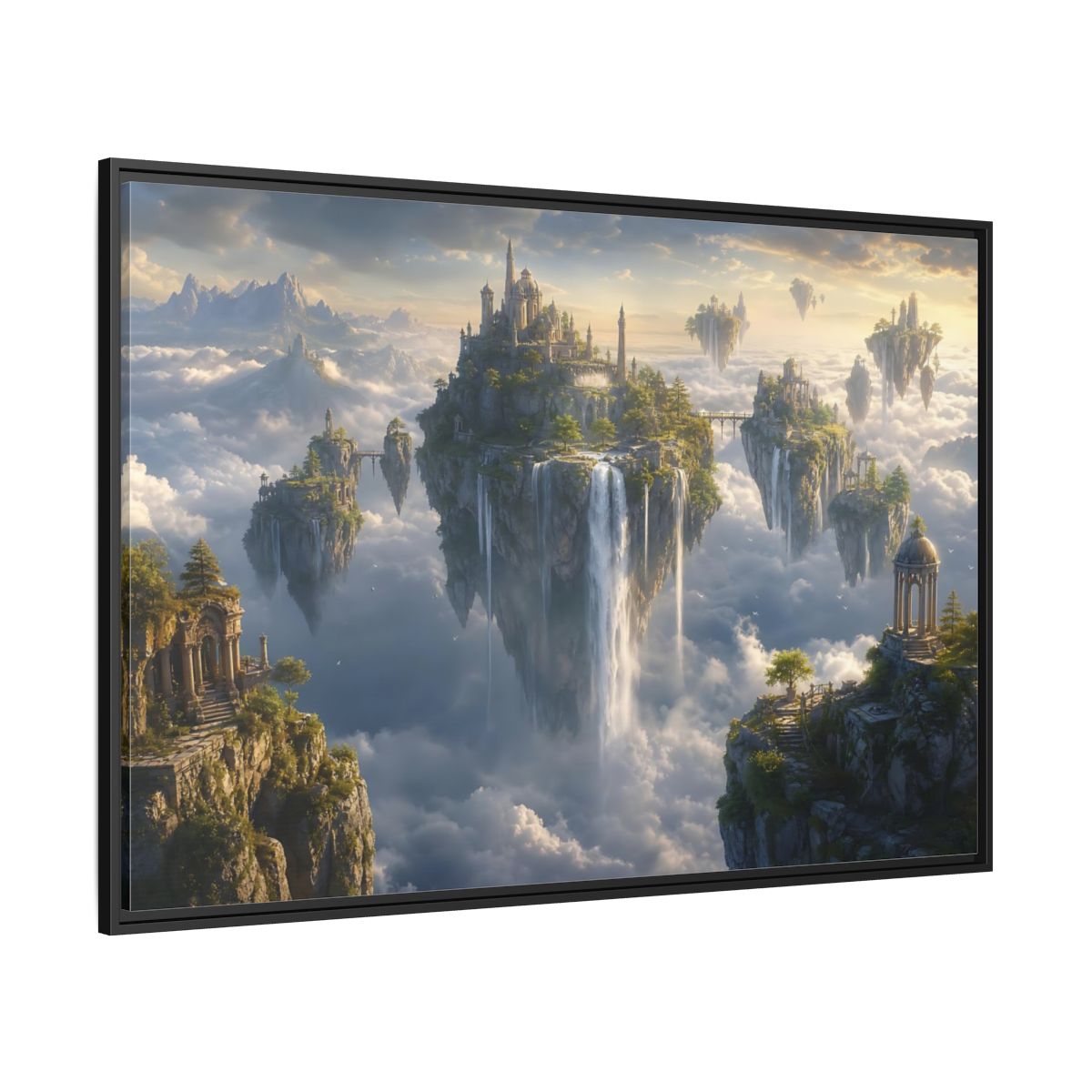 Side Mockup 12. Fairytale Floating Islands Fantasy Sky Kingdom shown as stretched canvas wall art