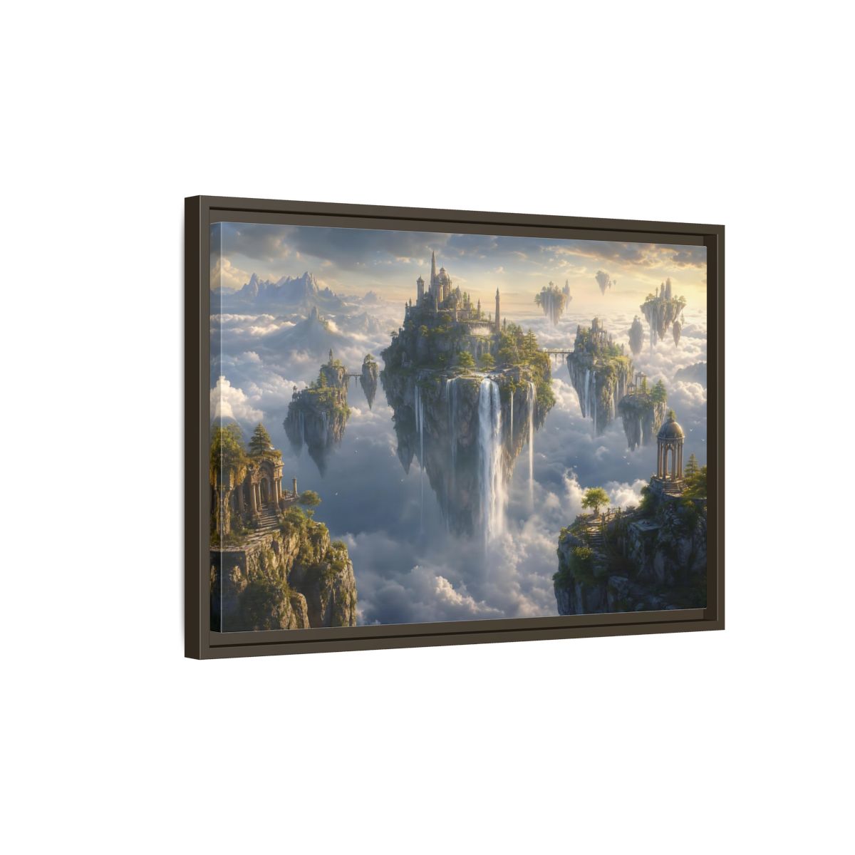 Side Mockup 2. Fairytale Floating Islands Fantasy Sky Kingdom shown as stretched canvas wall art