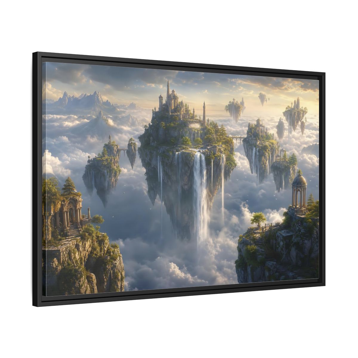 Side Mockup 13. Fairytale Floating Islands Fantasy Sky Kingdom shown as stretched canvas wall art