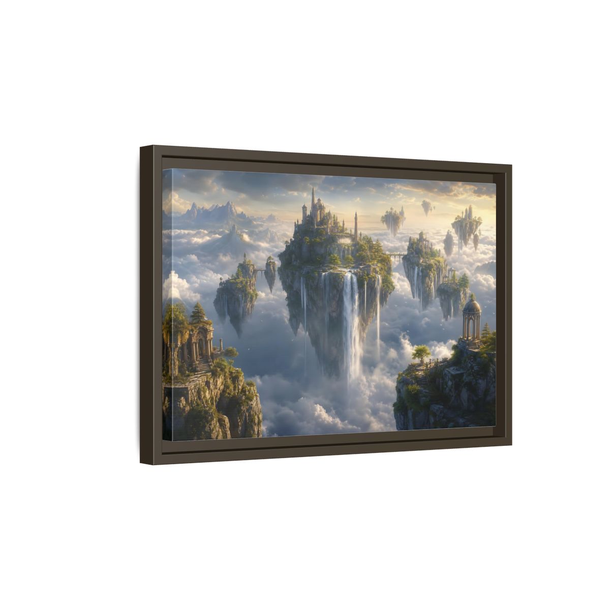 Side Mockup 5. Fairytale Floating Islands Fantasy Sky Kingdom shown as stretched canvas wall art