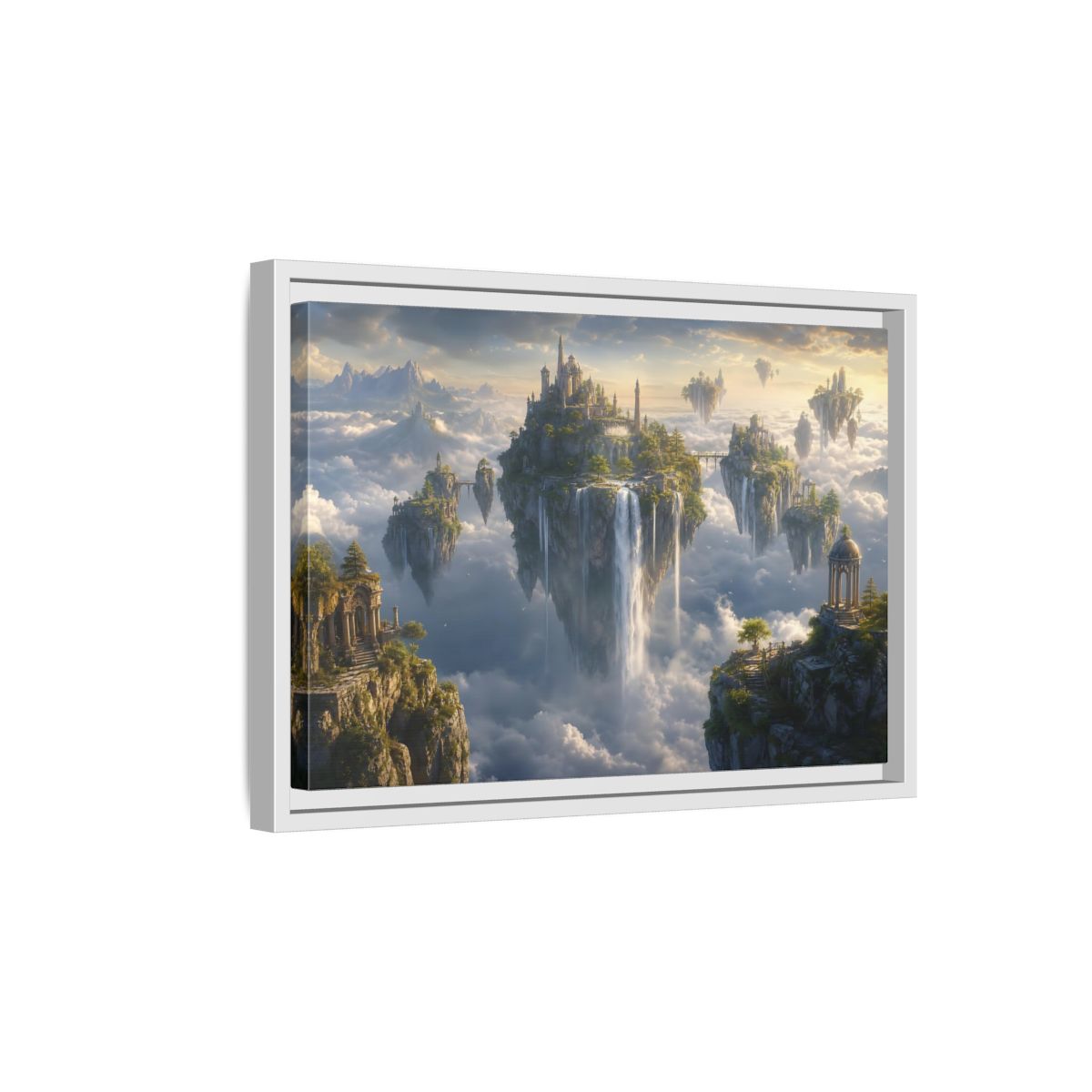 Side Mockup 4. Fairytale Floating Islands Fantasy Sky Kingdom shown as stretched canvas wall art
