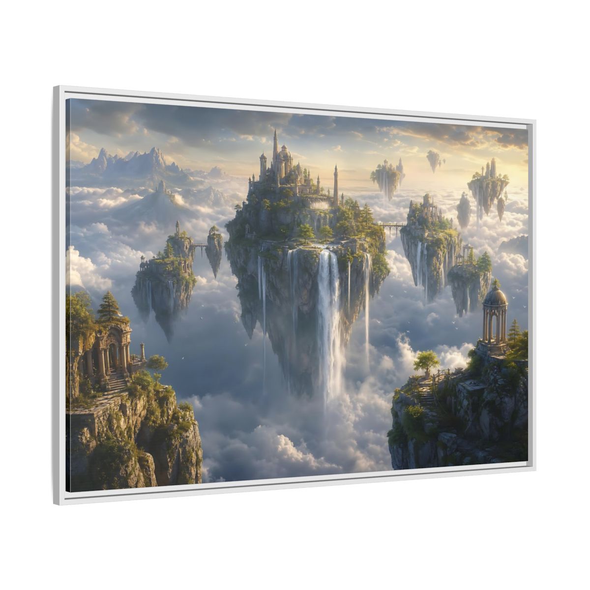 Side Mockup 7. Fairytale Floating Islands Fantasy Sky Kingdom shown as stretched canvas wall art