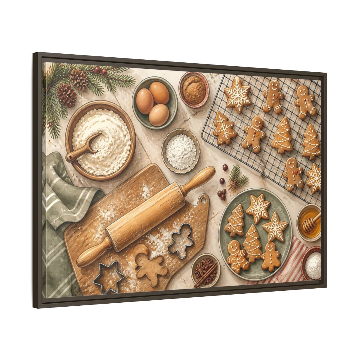 Main Mockup. Fairytale Gingerbread Cookies Warm Holiday Baking shown as stretched canvas wall art