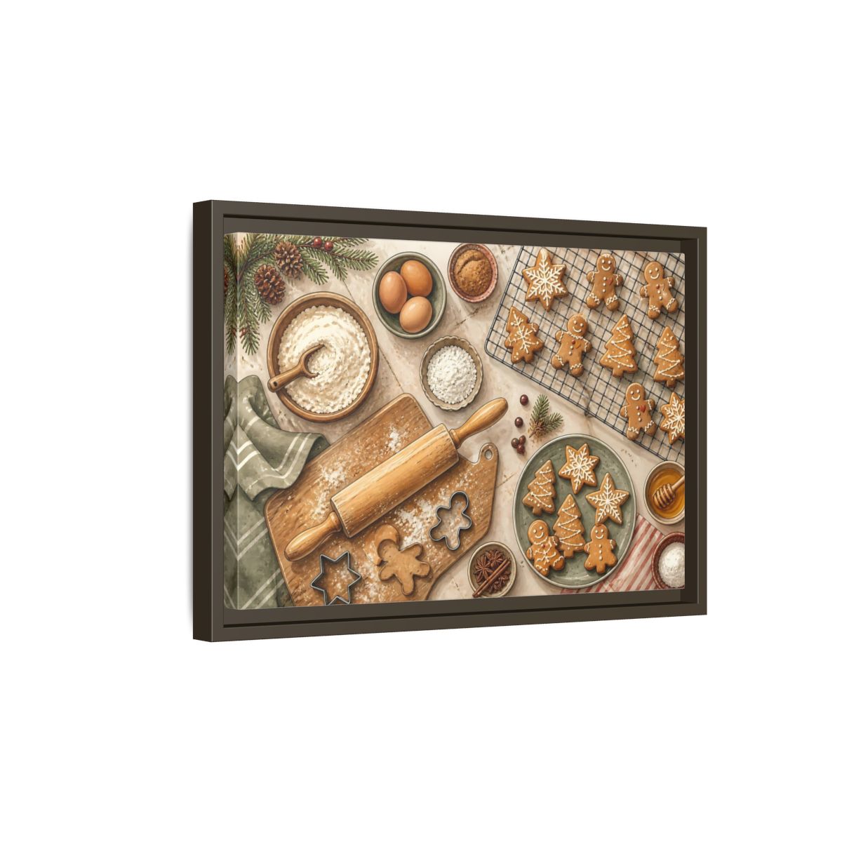 Side Mockup 5. Fairytale Gingerbread Cookies Warm Holiday Baking shown as stretched canvas wall art