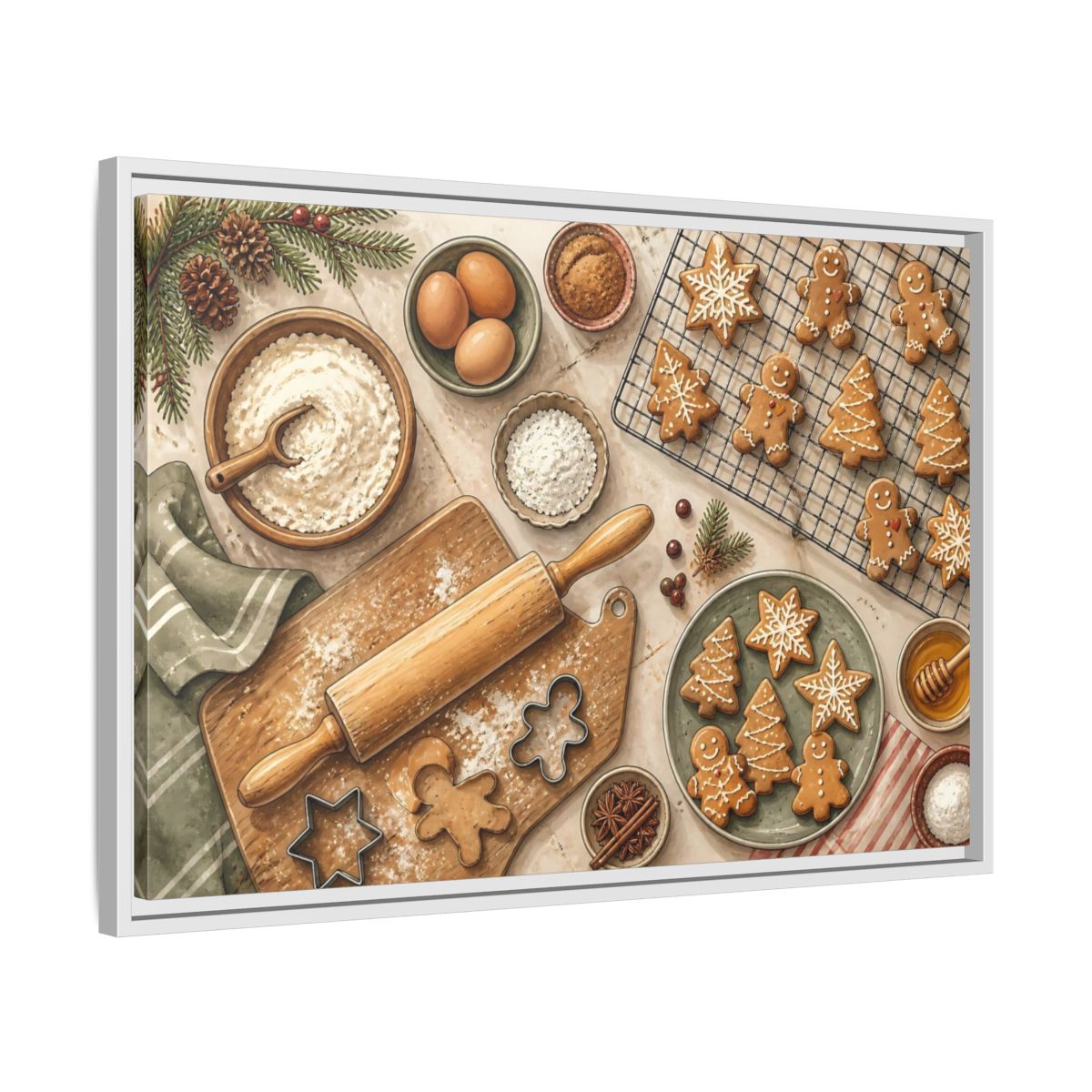 Side Mockup 10. Fairytale Gingerbread Cookies Warm Holiday Baking shown as stretched canvas wall art