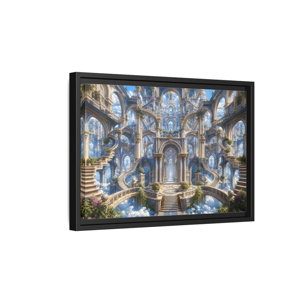 Side Mockup 6. Fairytale Grand Architecture Blue Gold Fantasy shown as stretched canvas wall art