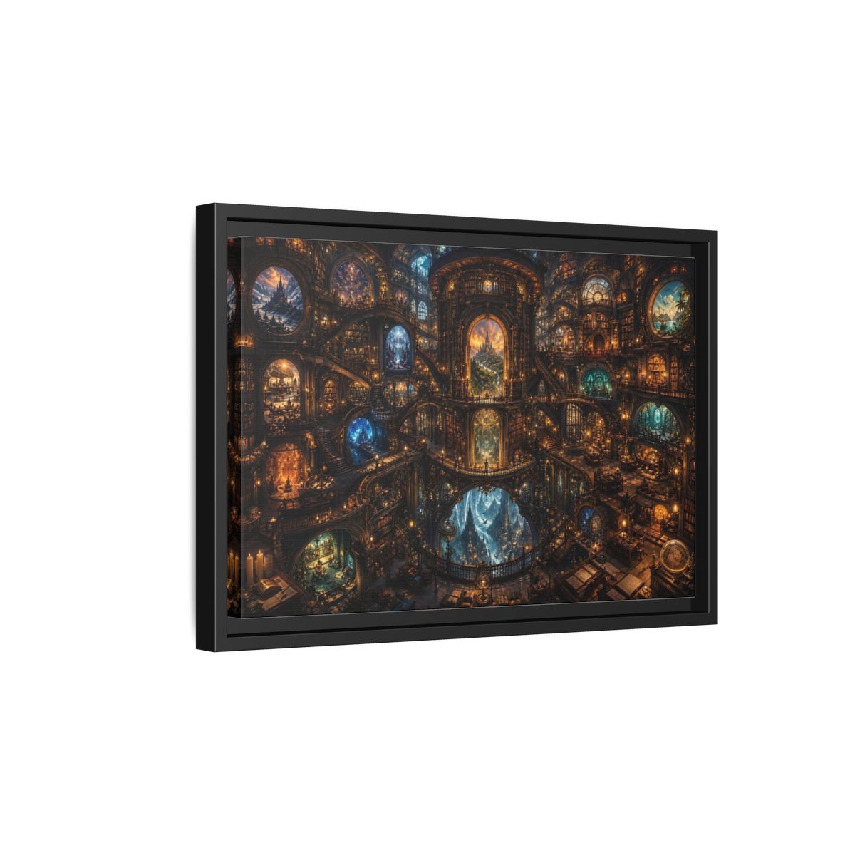 Side Mockup 6. Fairytale Grand Library Enchanted Library shown as stretched canvas wall art