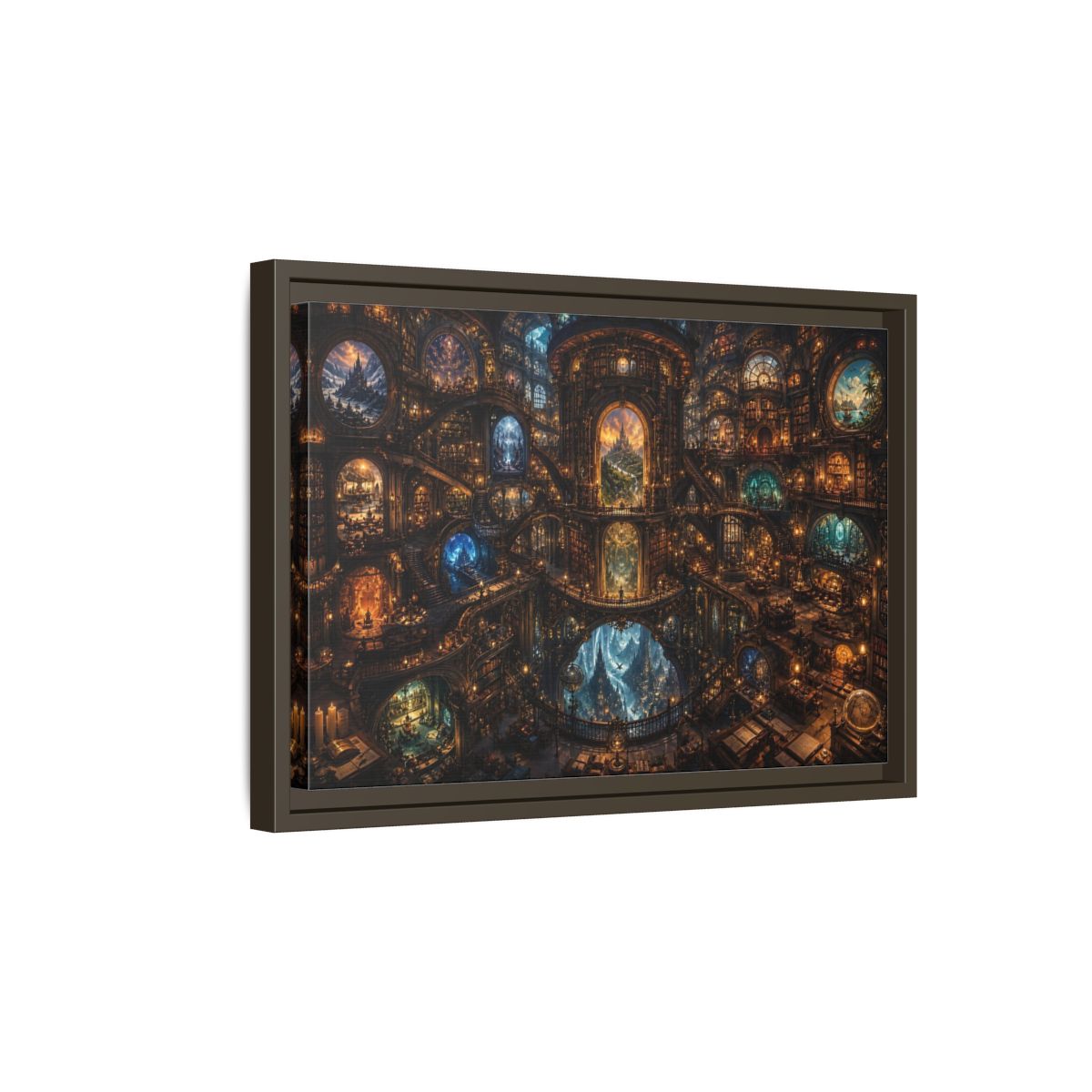Side Mockup 5. Fairytale Grand Library Enchanted Library shown as stretched canvas wall art