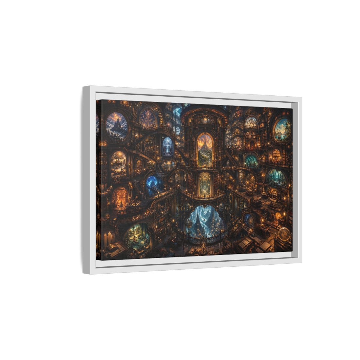 Side Mockup 4. Fairytale Grand Library Enchanted Library shown as stretched canvas wall art
