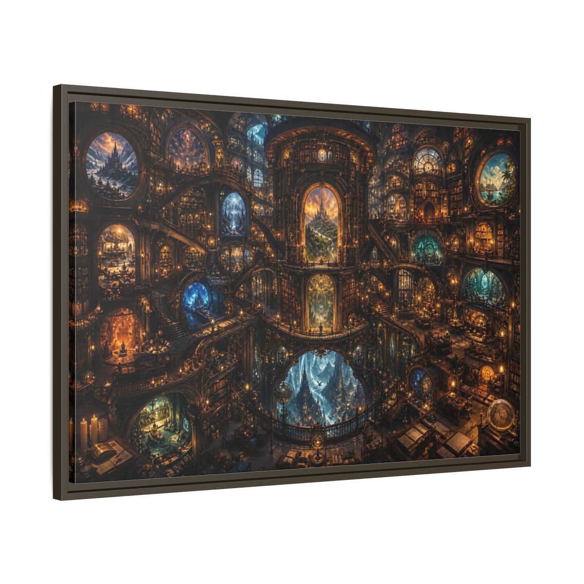 Main Mockup. Fairytale Grand Library Enchanted Library shown as stretched canvas wall art
