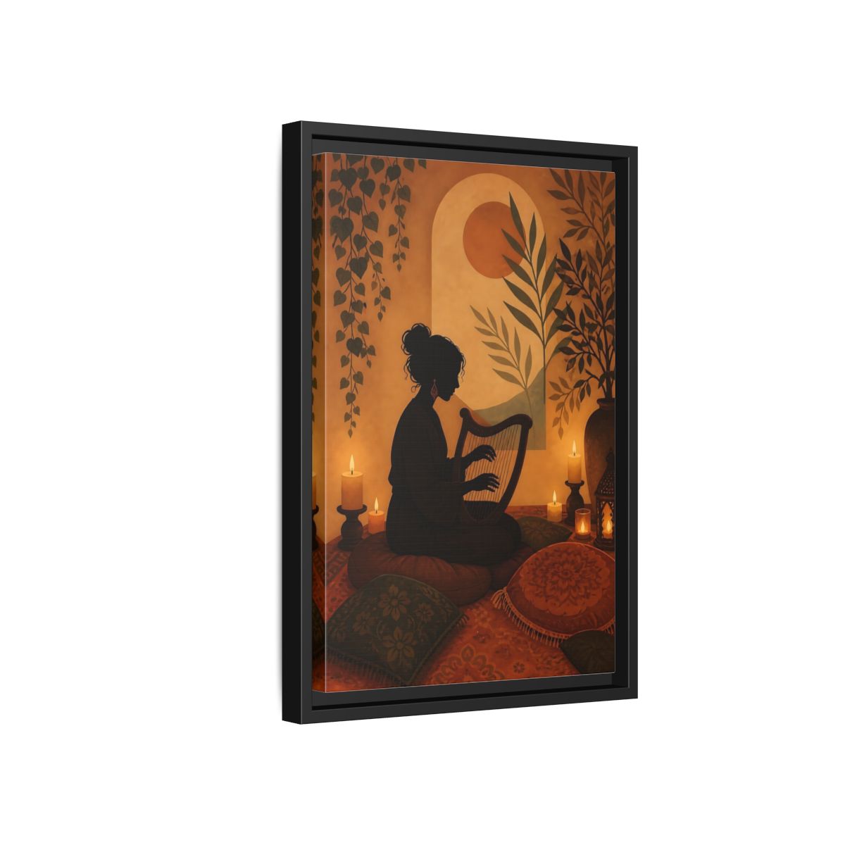 Side Mockup 6. Fairytale Harpist Bohemian Harpist shown as framed canvas print