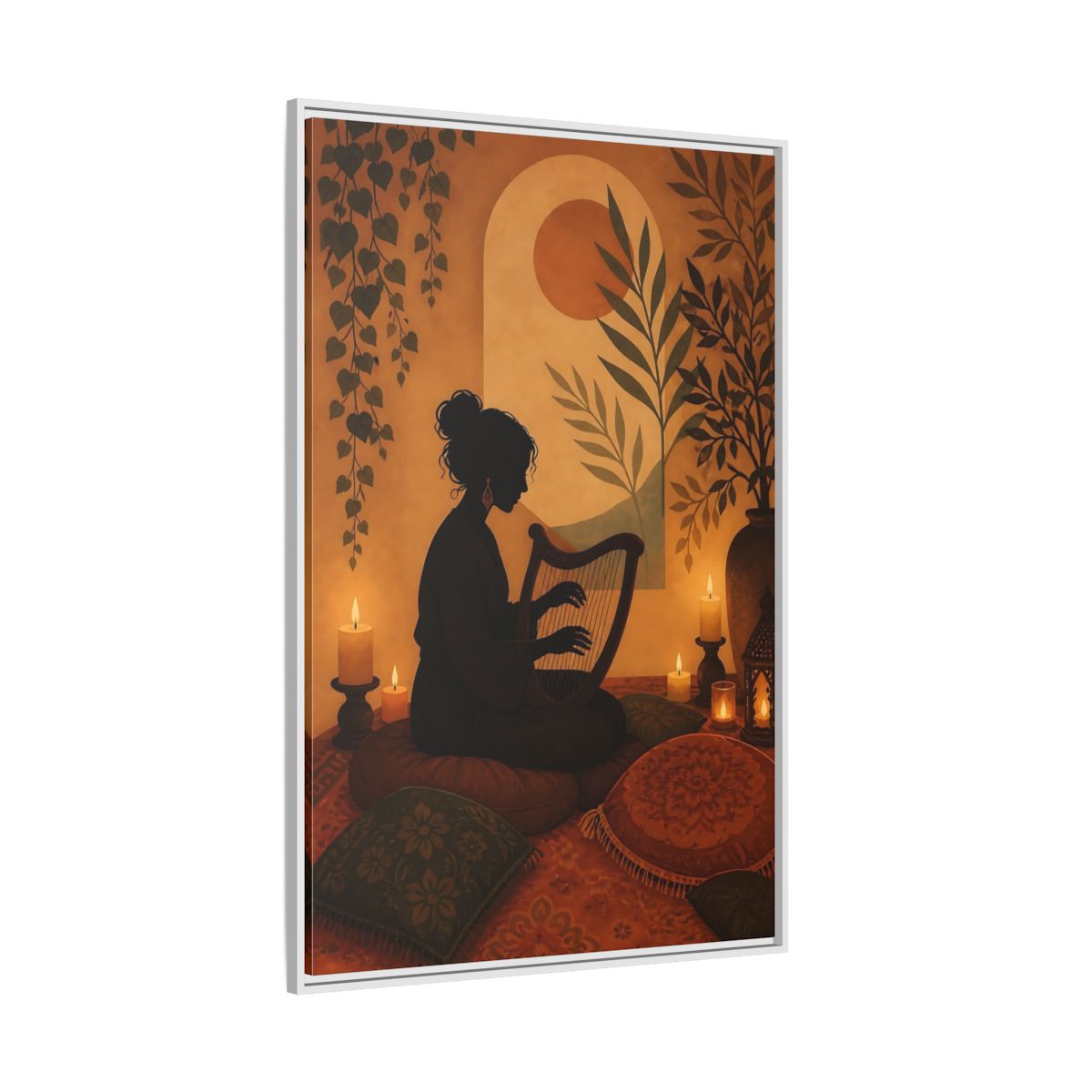 Side Mockup 7. Fairytale Harpist Bohemian Harpist shown as framed canvas print