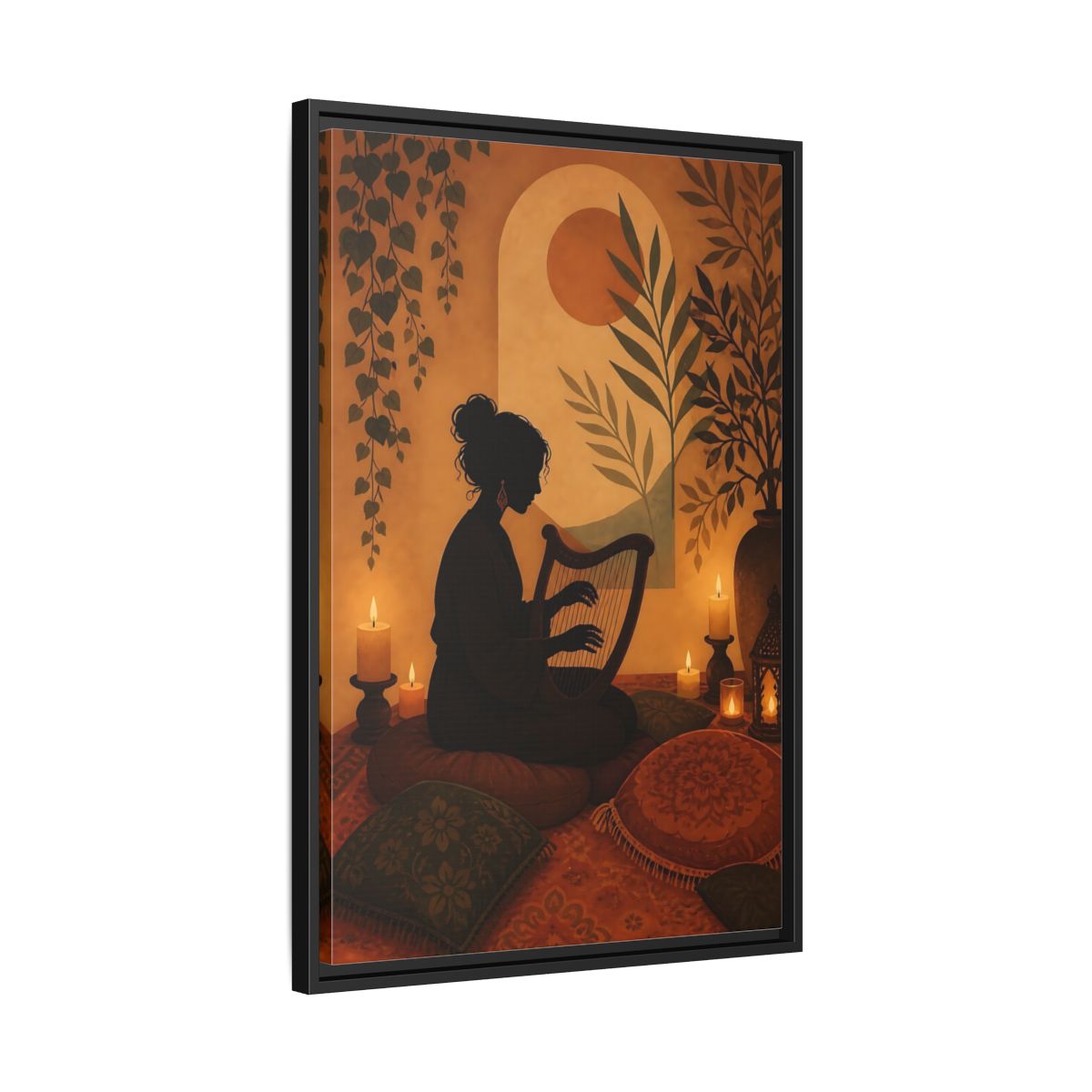 Side Mockup 14. Fairytale Harpist Bohemian Harpist shown as framed canvas print