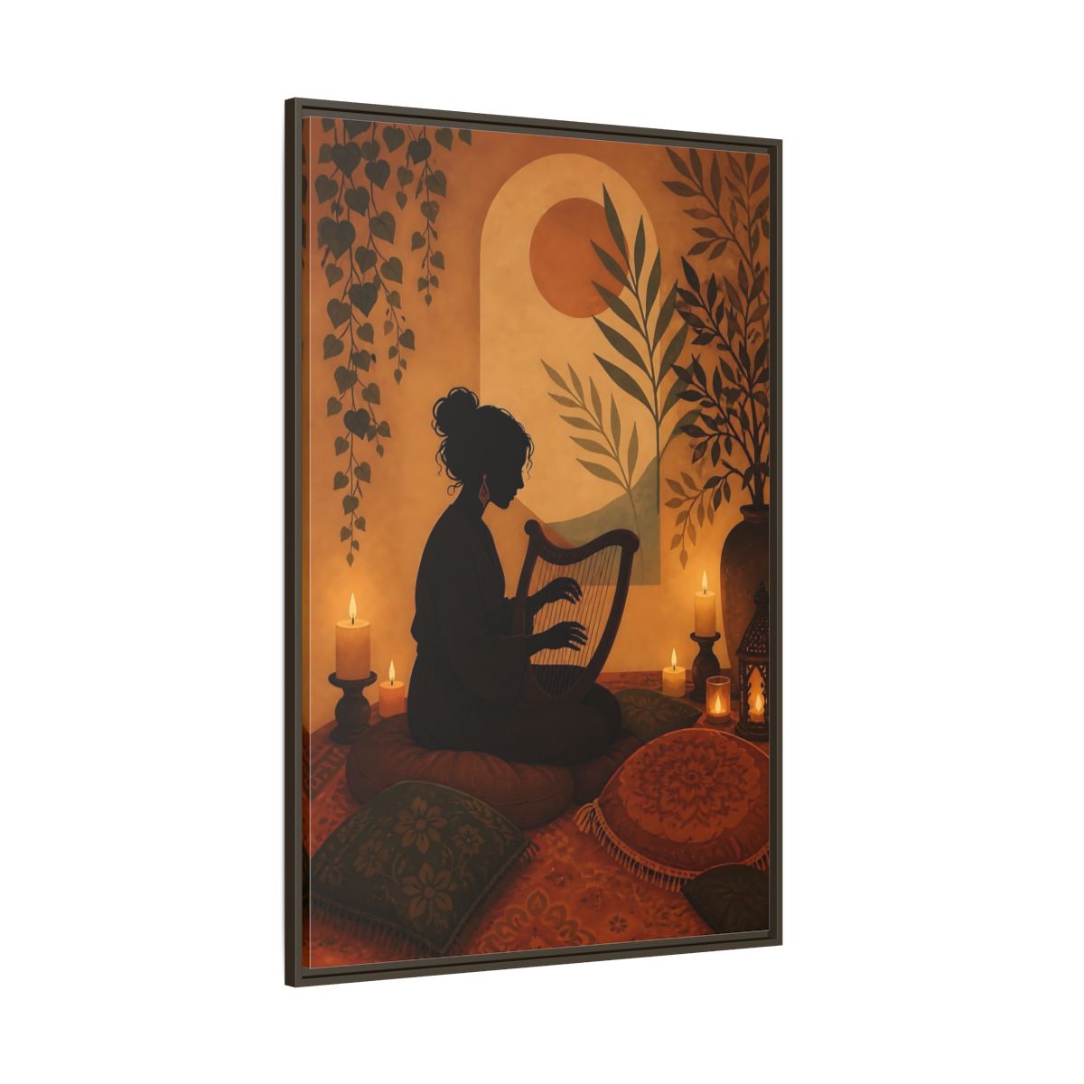 Side Mockup 8. Fairytale Harpist Bohemian Harpist shown as framed canvas print