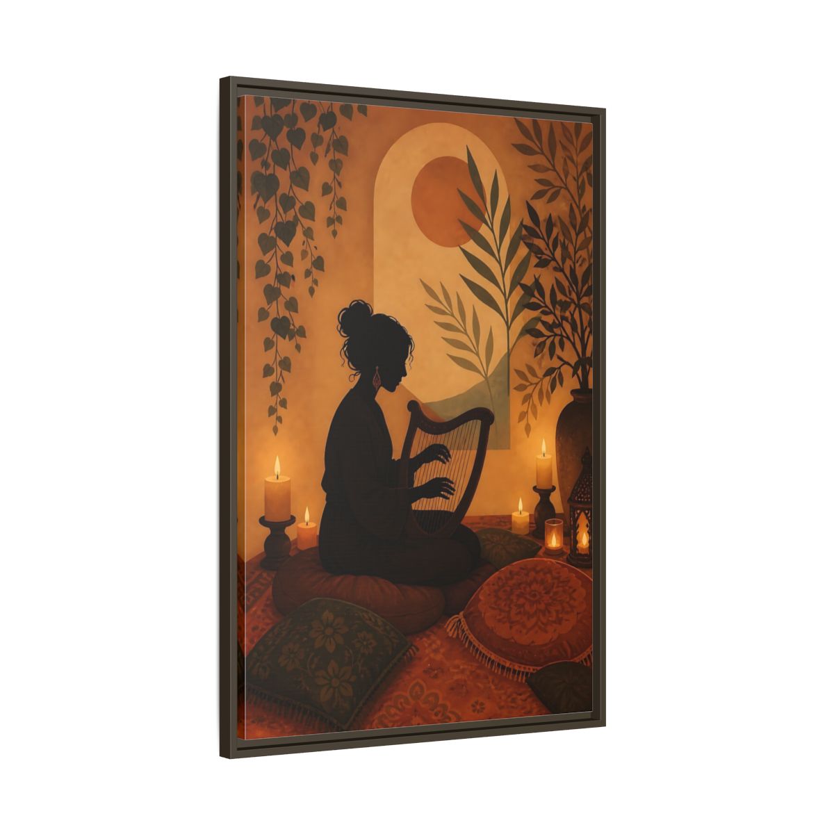 Main Mockup. Fairytale Harpist Bohemian Harpist shown as framed canvas print