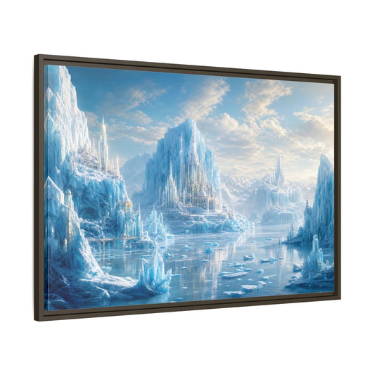 Main Mockup. Fairytale Ice Castle Blue Ice Kingdom shown as stretched canvas wall art
