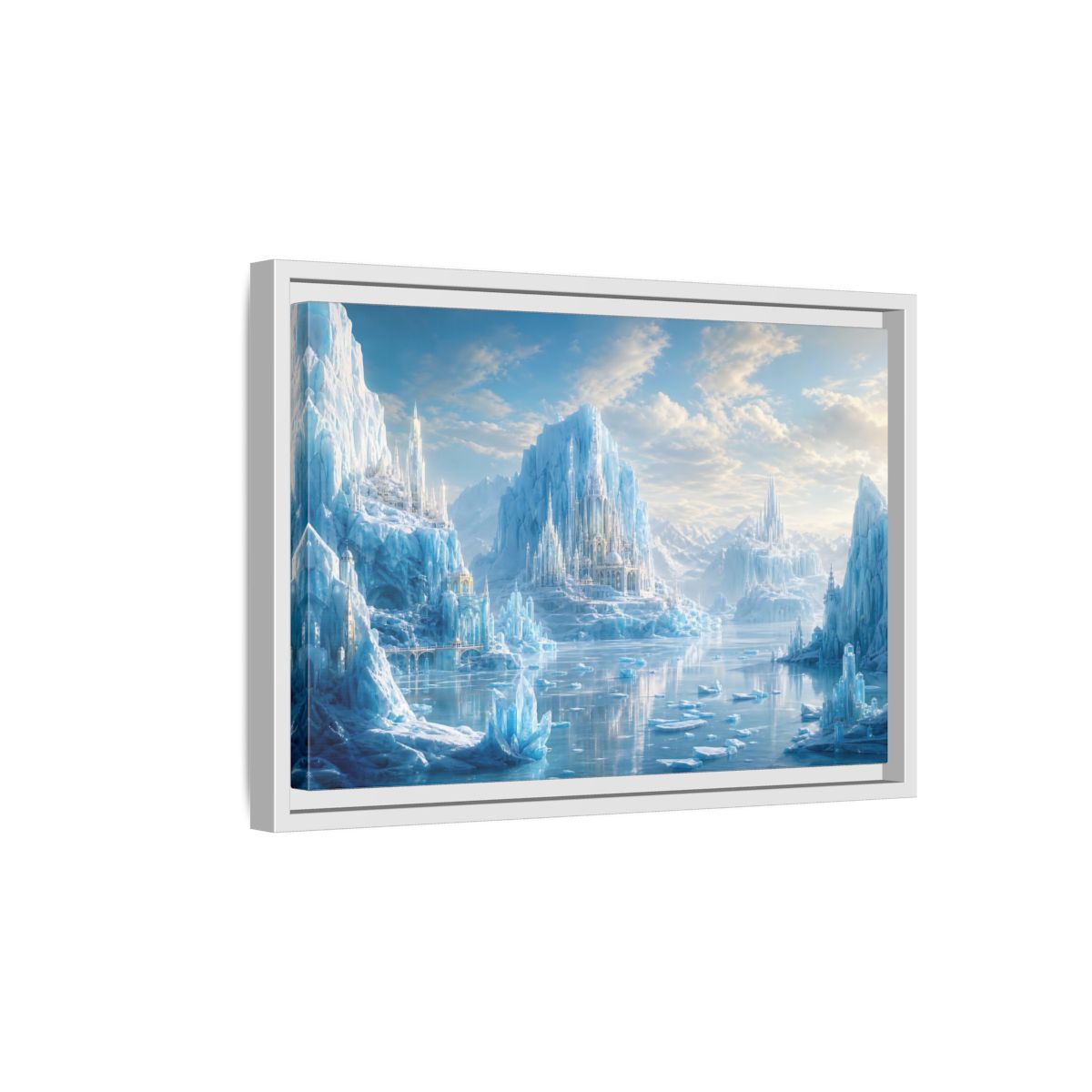 Side Mockup 4. Fairytale Ice Castle Blue Ice Kingdom shown as stretched canvas wall art