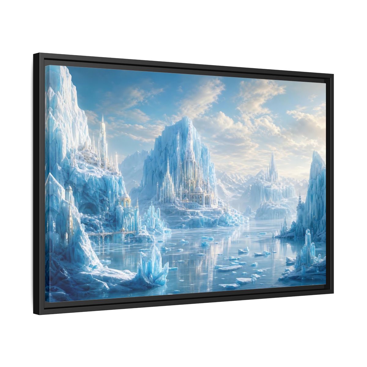 Side Mockup 14. Fairytale Ice Castle Blue Ice Kingdom shown as stretched canvas wall art