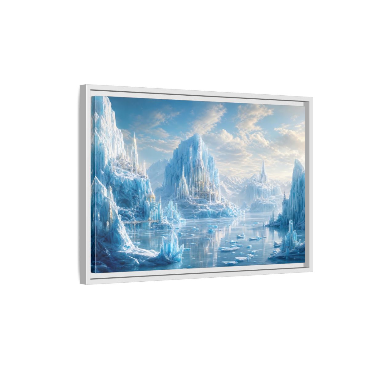 Side Mockup 1. Fairytale Ice Castle Blue Ice Kingdom shown as stretched canvas wall art