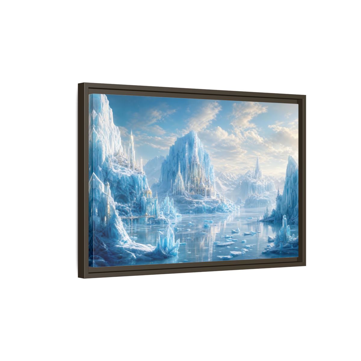 Side Mockup 2. Fairytale Ice Castle Blue Ice Kingdom shown as stretched canvas wall art