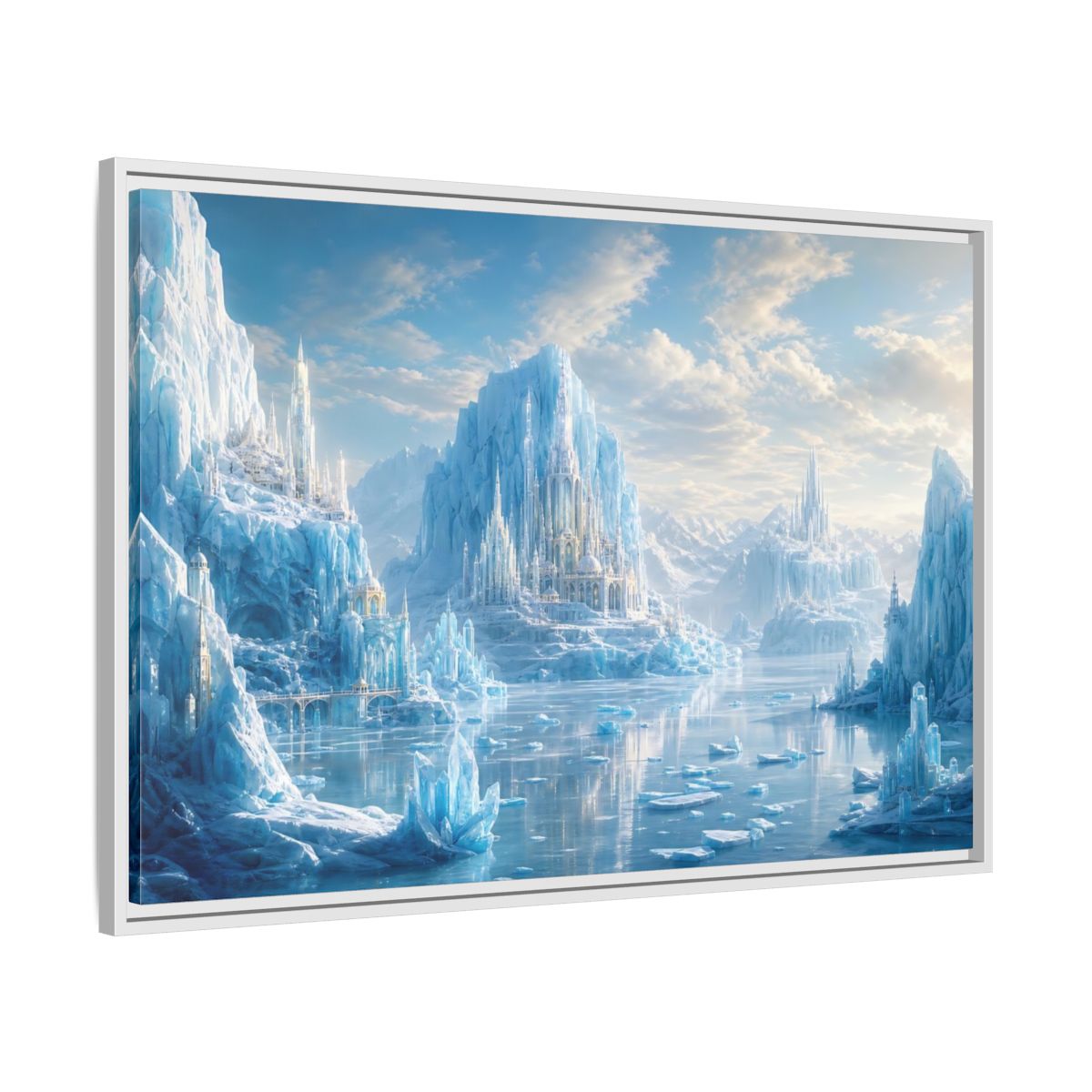 Side Mockup 9. Fairytale Ice Castle Blue Ice Kingdom shown as stretched canvas wall art