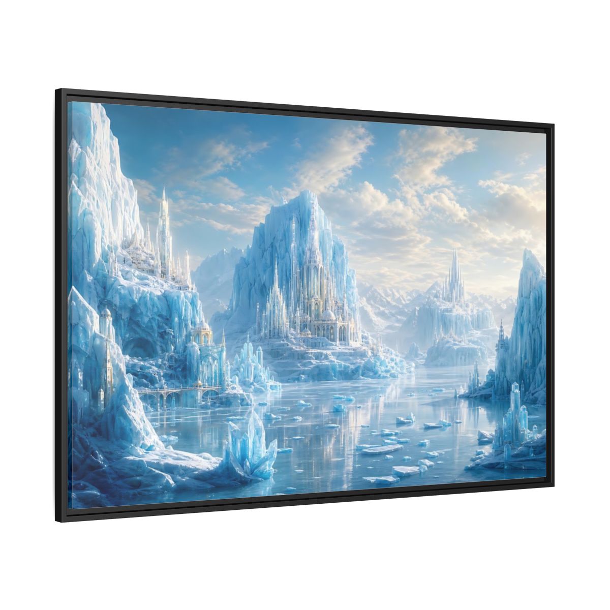 Side Mockup 12. Fairytale Ice Castle Blue Ice Kingdom shown as stretched canvas wall art