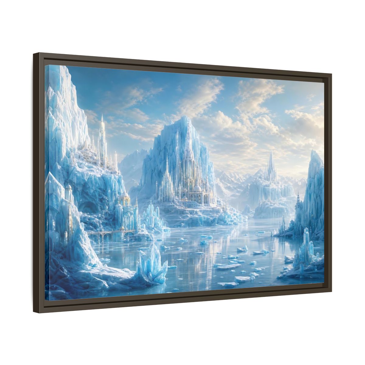 Side Mockup 11. Fairytale Ice Castle Blue Ice Kingdom shown as stretched canvas wall art