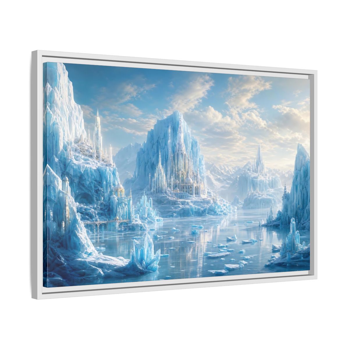 Side Mockup 10. Fairytale Ice Castle Blue Ice Kingdom shown as stretched canvas wall art